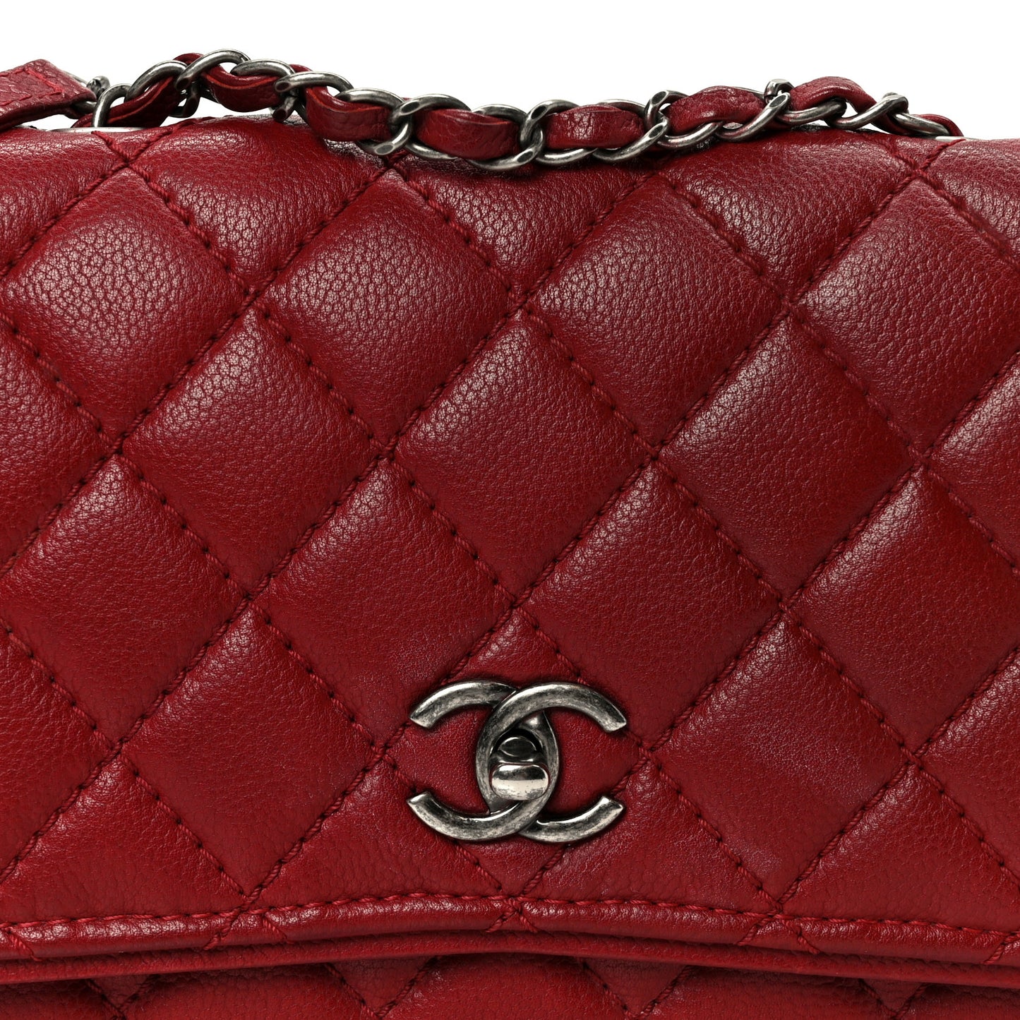 Caviar Quilted Flap With Chain Red
