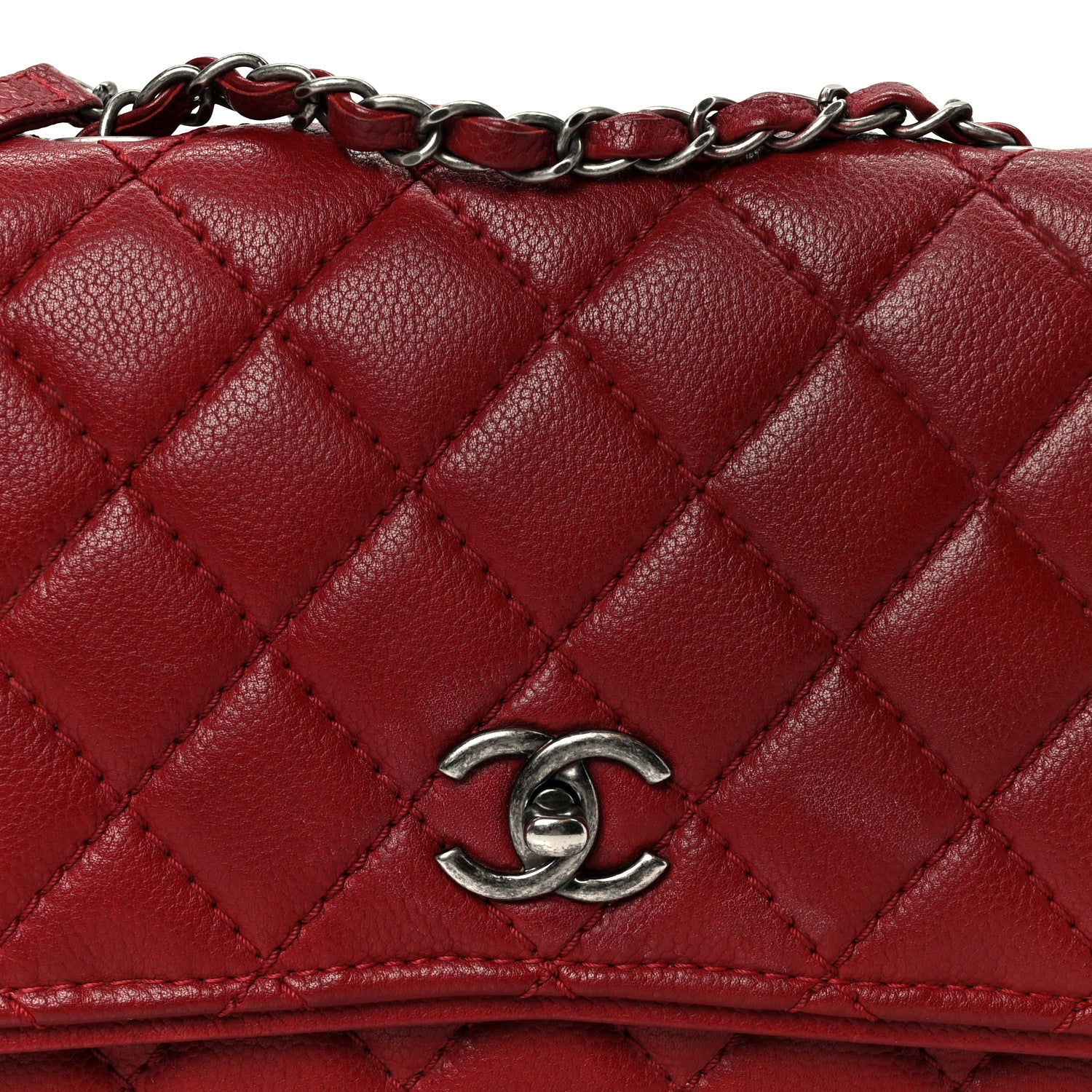 Chanel Caviar Quilted Flap With Chain Red 10 of 12