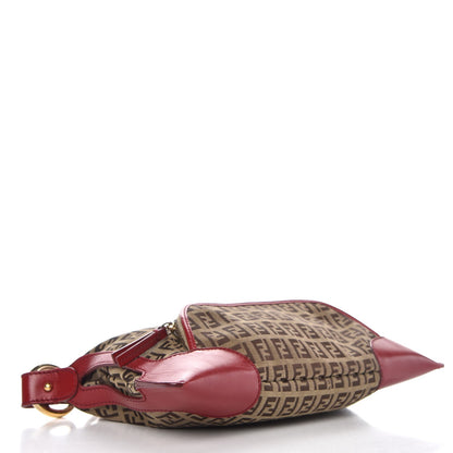 Fendi Zucchino Cuoio Small Chef Pocket Shoulder Bag Mogano Panna Rosso 4 of 10