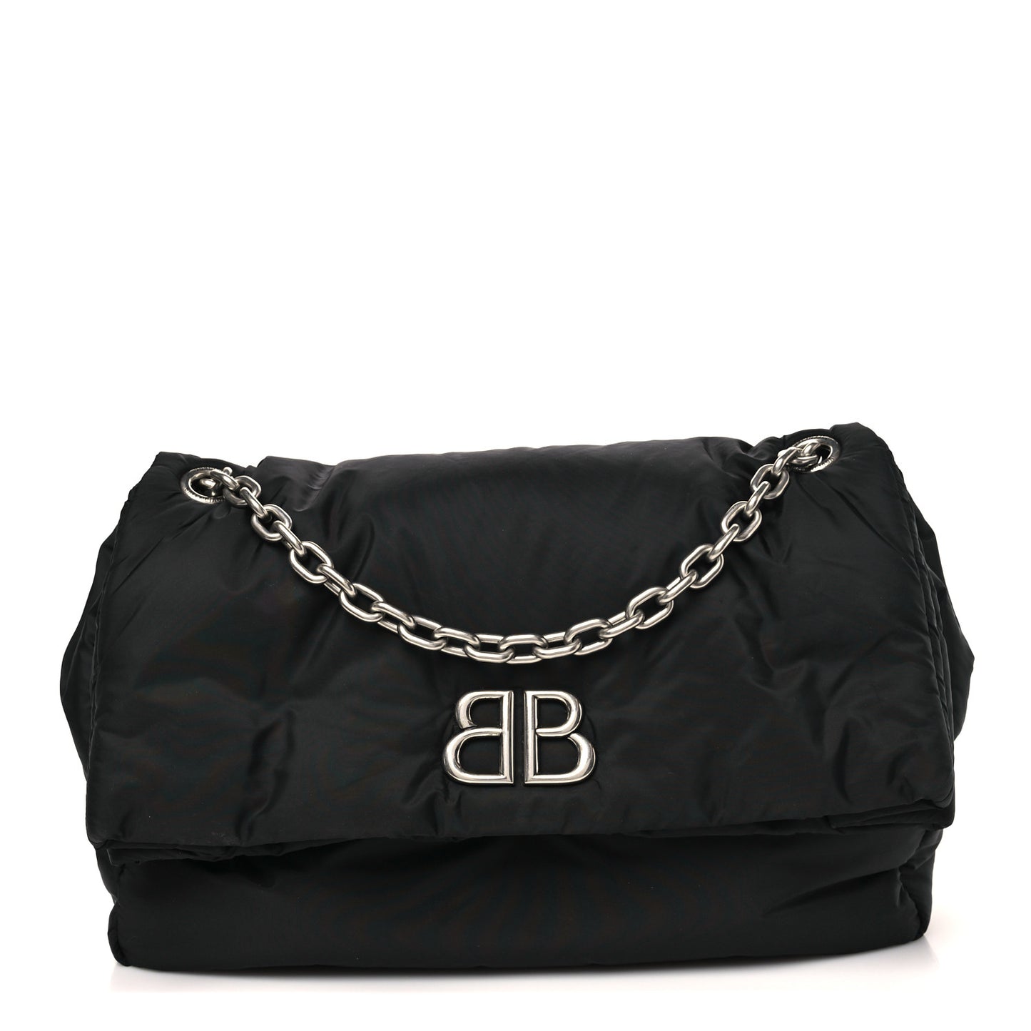 Nylon Medium Monaco Chain Shoulder Bag Black