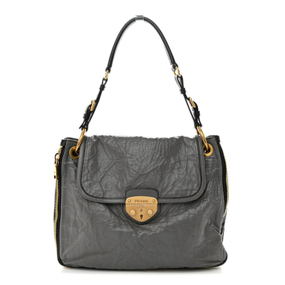 Prada Vitello Shine Pushlock Shoulder Bag Grey 1 of 11