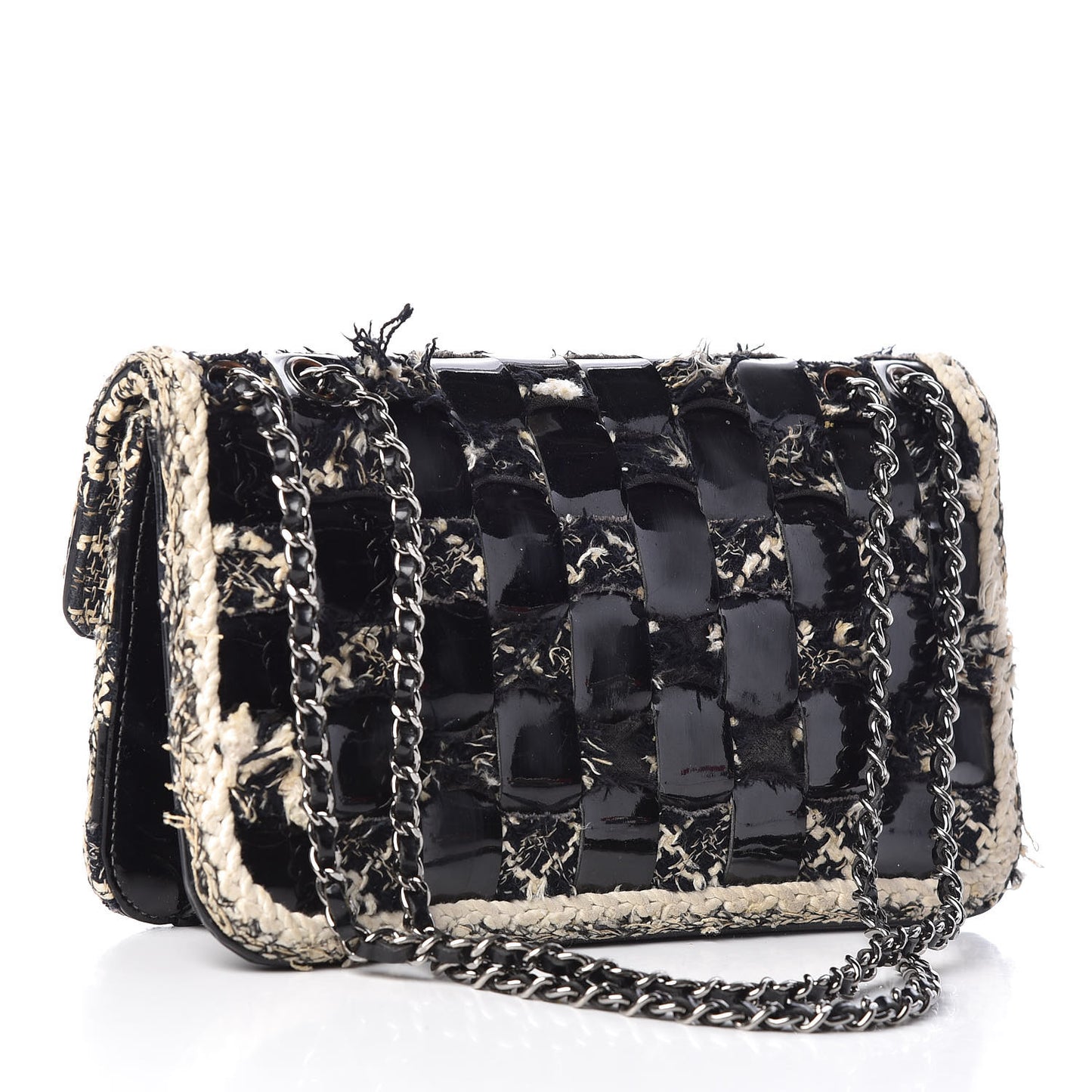 Tweed Vinyl Woven Medium Single Flap Black White