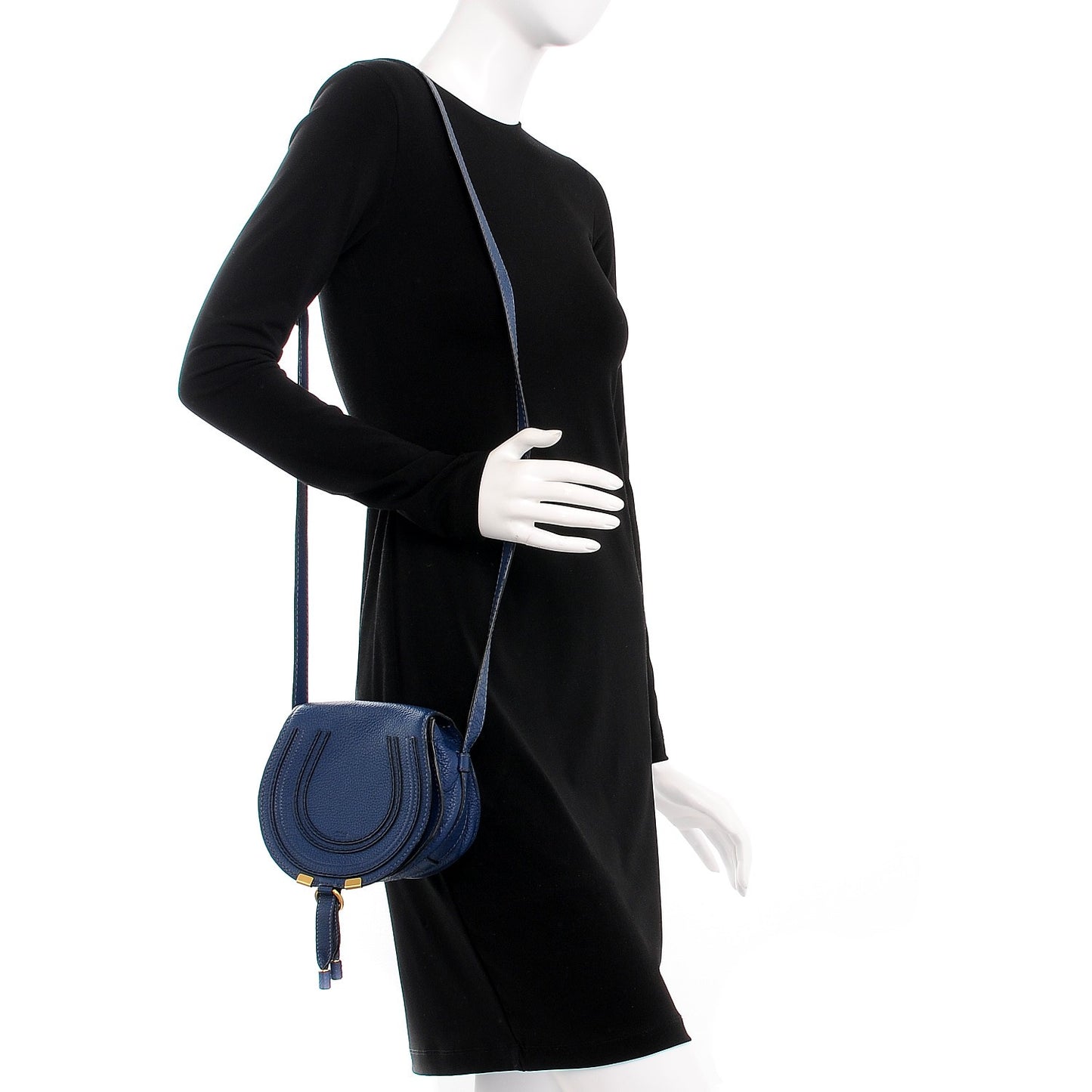 Calfskin Mini Marcie Round Crossbody Bag Royal Navy