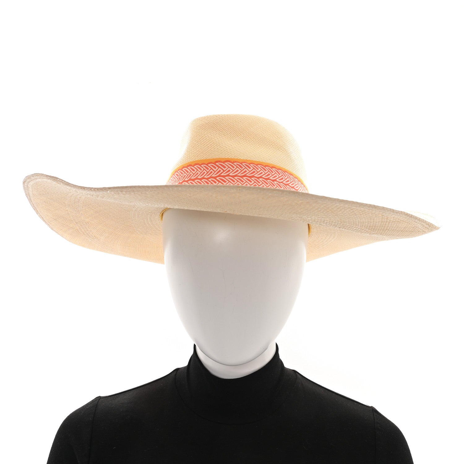 hermes ストローハット　57 Hermes Straw Arizona Panama Brisa Hat 57 Naturel Orange 1841975