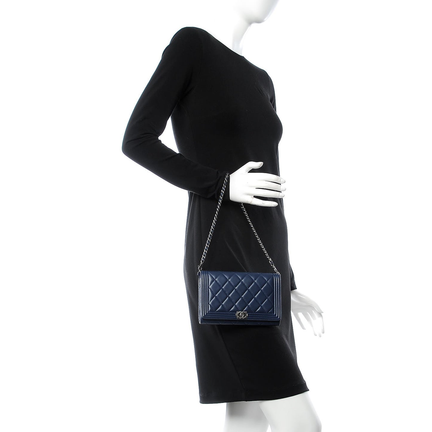 Lambskin Quilted Boy Wallet On Removable Chain WOC Navy