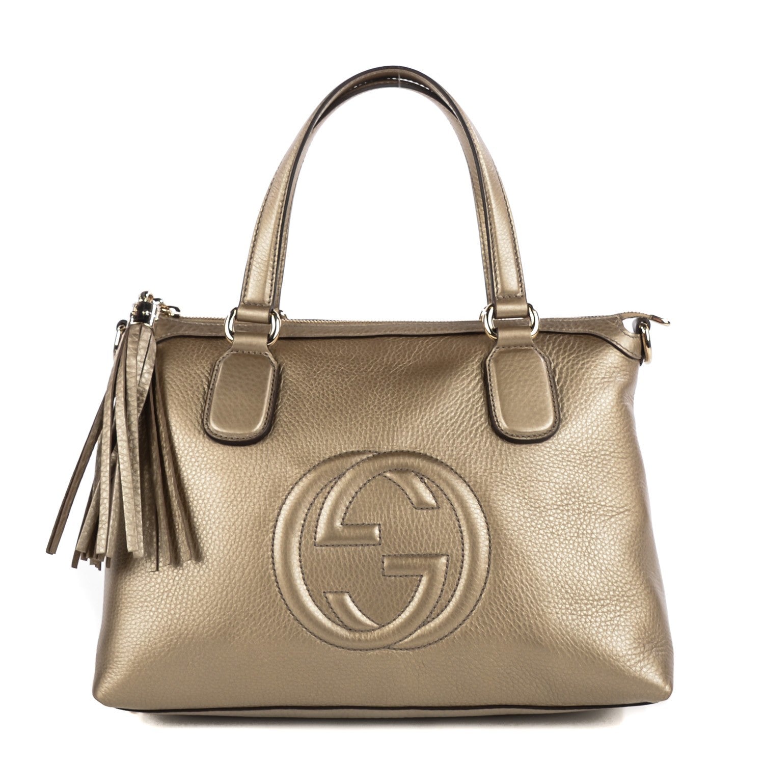 Gucci Metallic Cellarius Calfskin Small Soho Top Handle Satchel Golden Beige 1 of 7