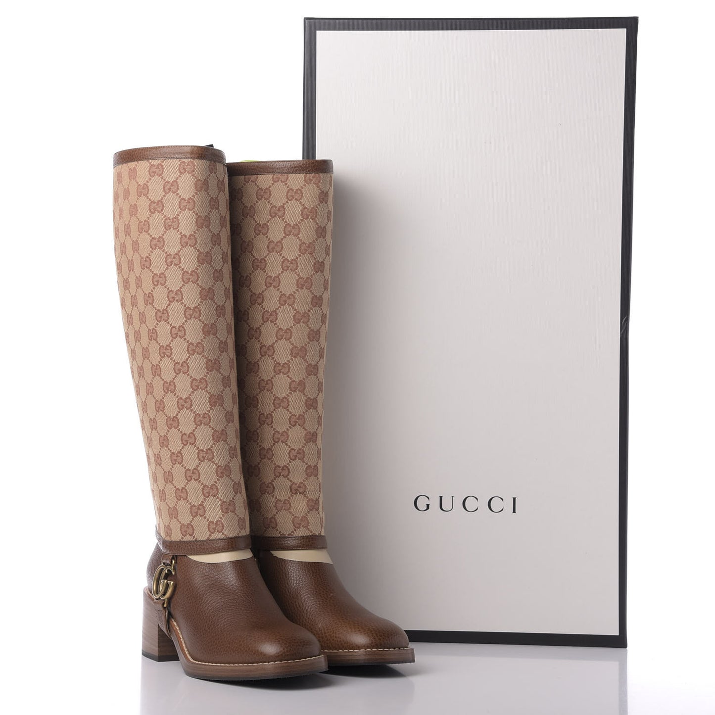 GG Monogram Calfskin Lola Tall Boots 39 Beige Ruggine Cuir