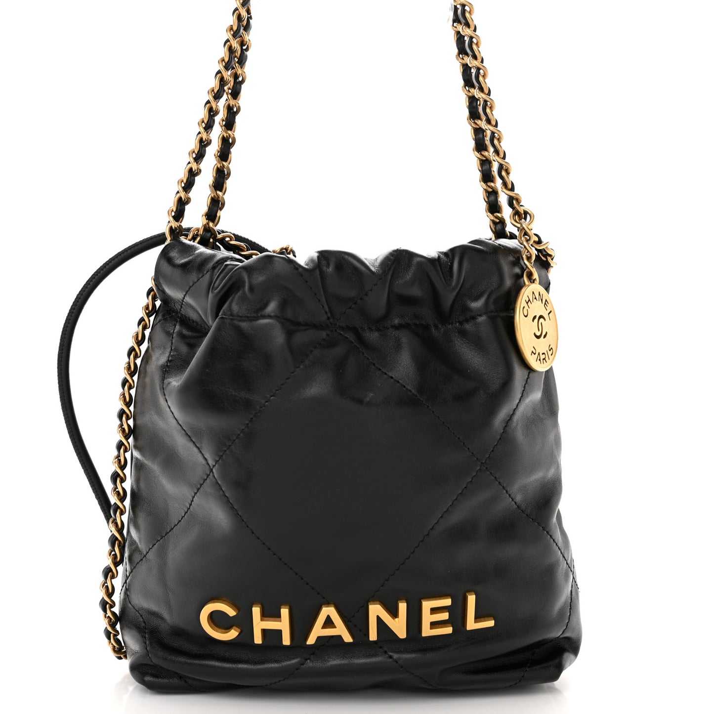 Shiny Calfskin Quilted Mini Chanel 22 Black