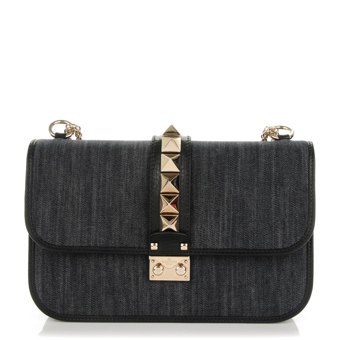 Denim Medium Glam Lock Rockstud Flap Deep Denim