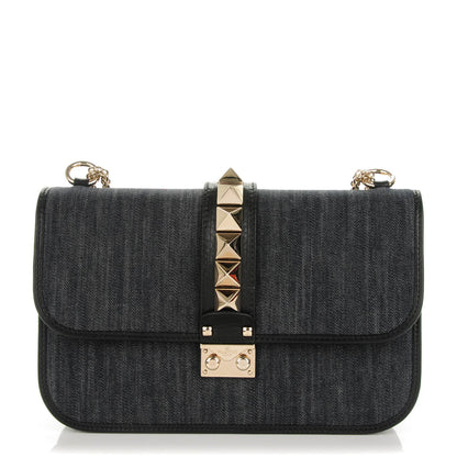 Valentino Garavani Denim Medium Glam Lock Rockstud Flap Deep Denim 1 of 7