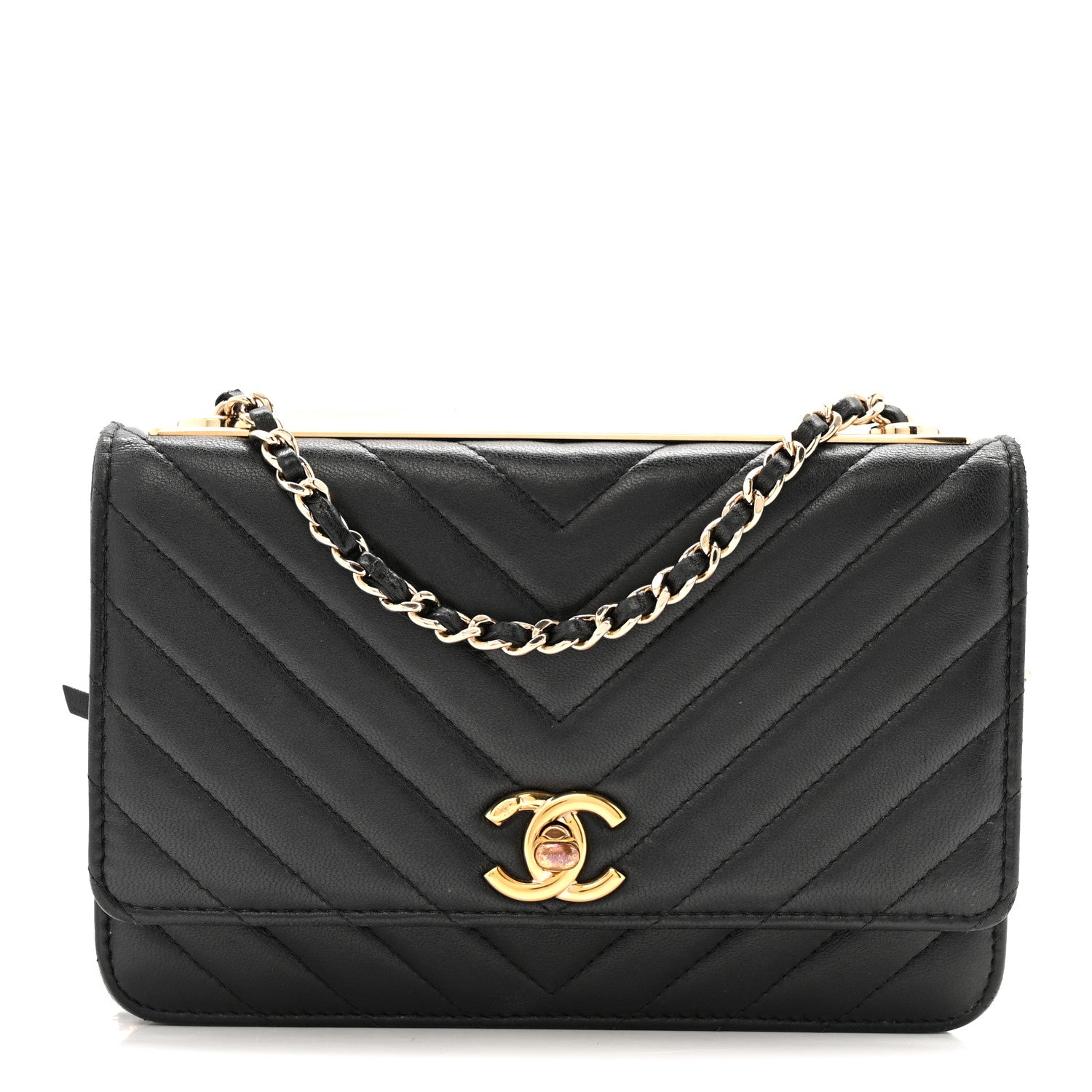 Chanel Lambskin Chevron Quilted Trendy CC Wallet On Chain WOC Black 1 of 15
