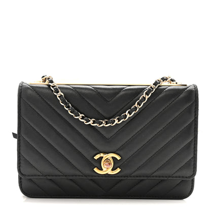 Chanel Lambskin Chevron Quilted Trendy CC Wallet On Chain WOC Black 1 of 15