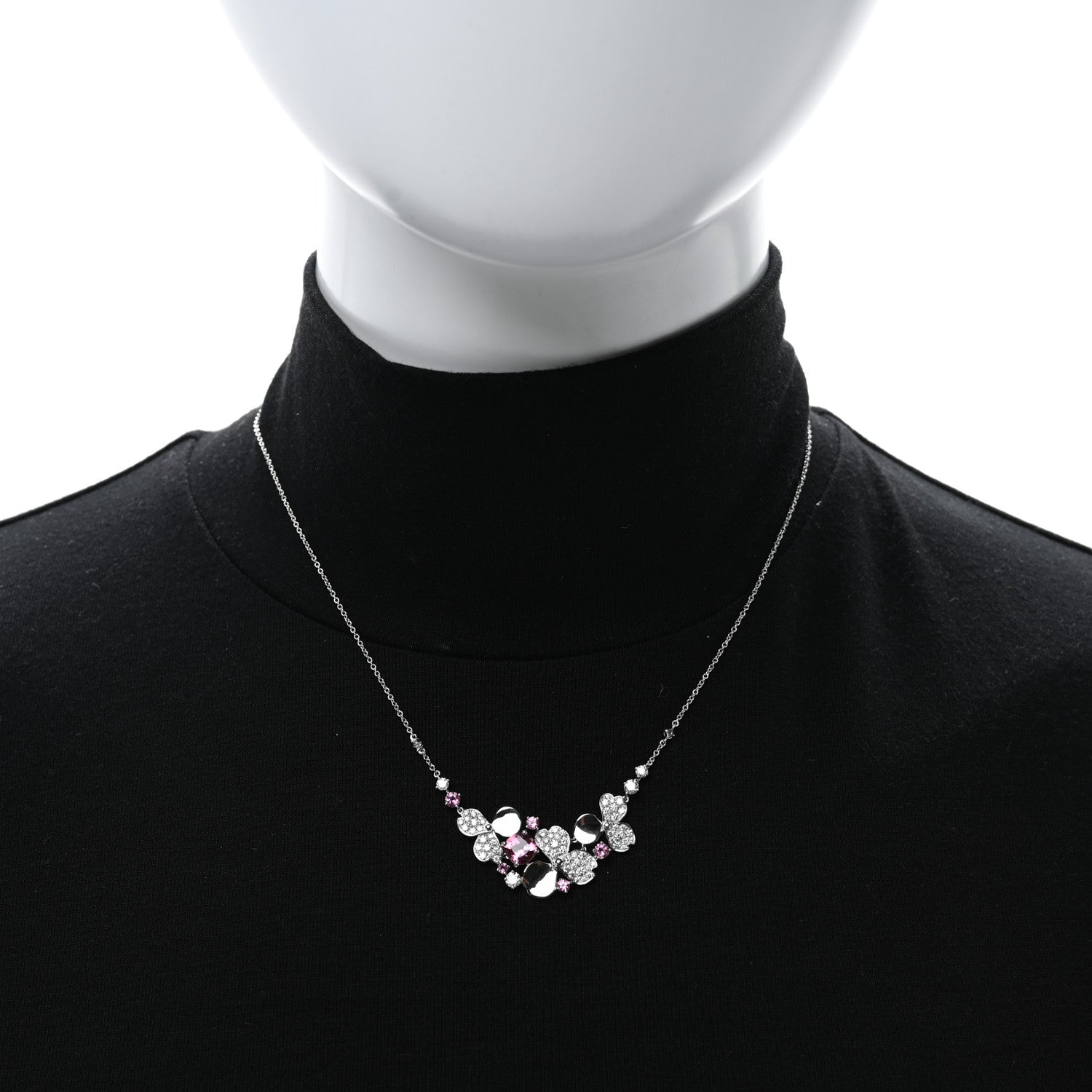 Tiffany Platinum Diamond Pink Tourmaline Paper Flowers Cluster Pendant Necklace 2 of 5