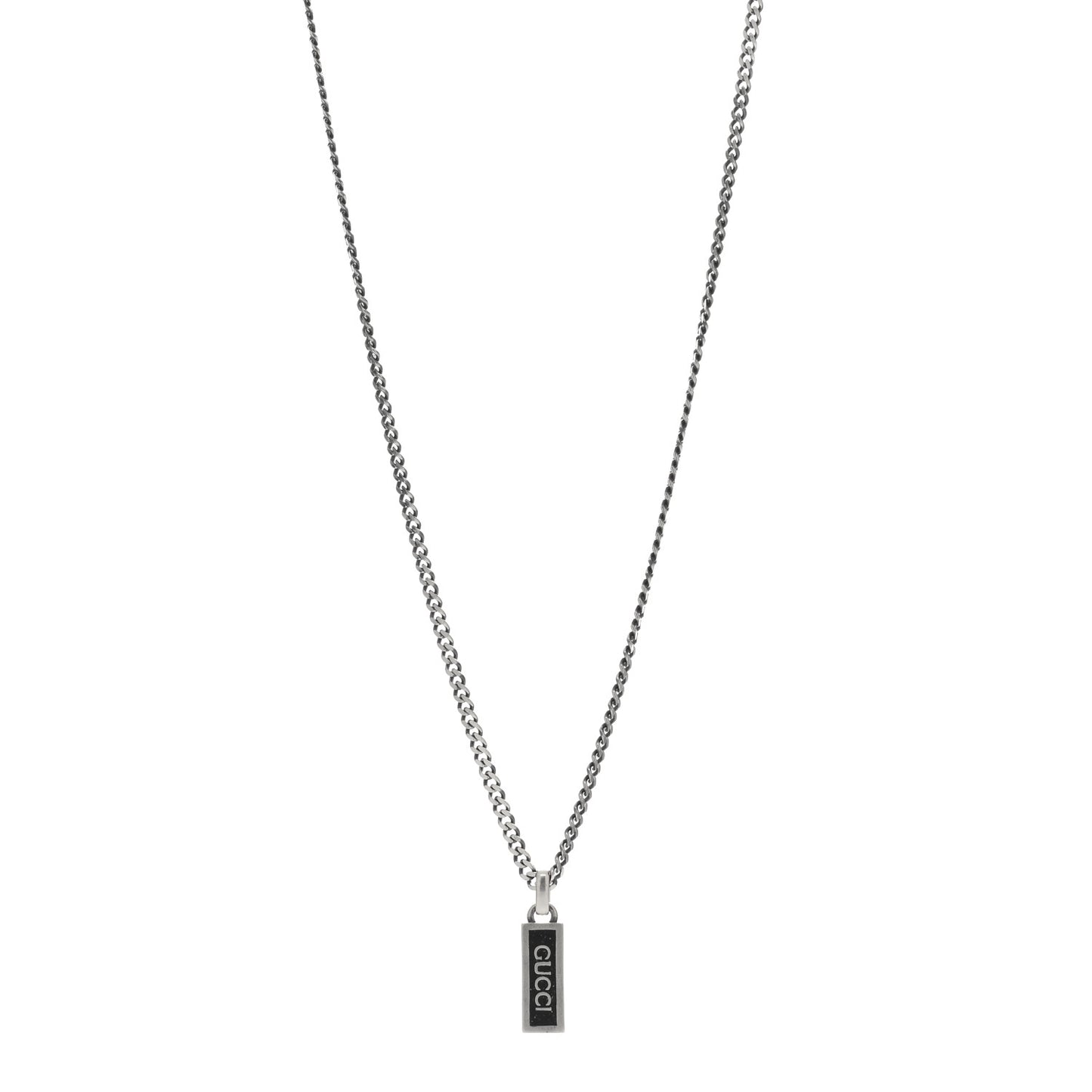 Sterling Silver Enamel Tag Pendant Necklace Black