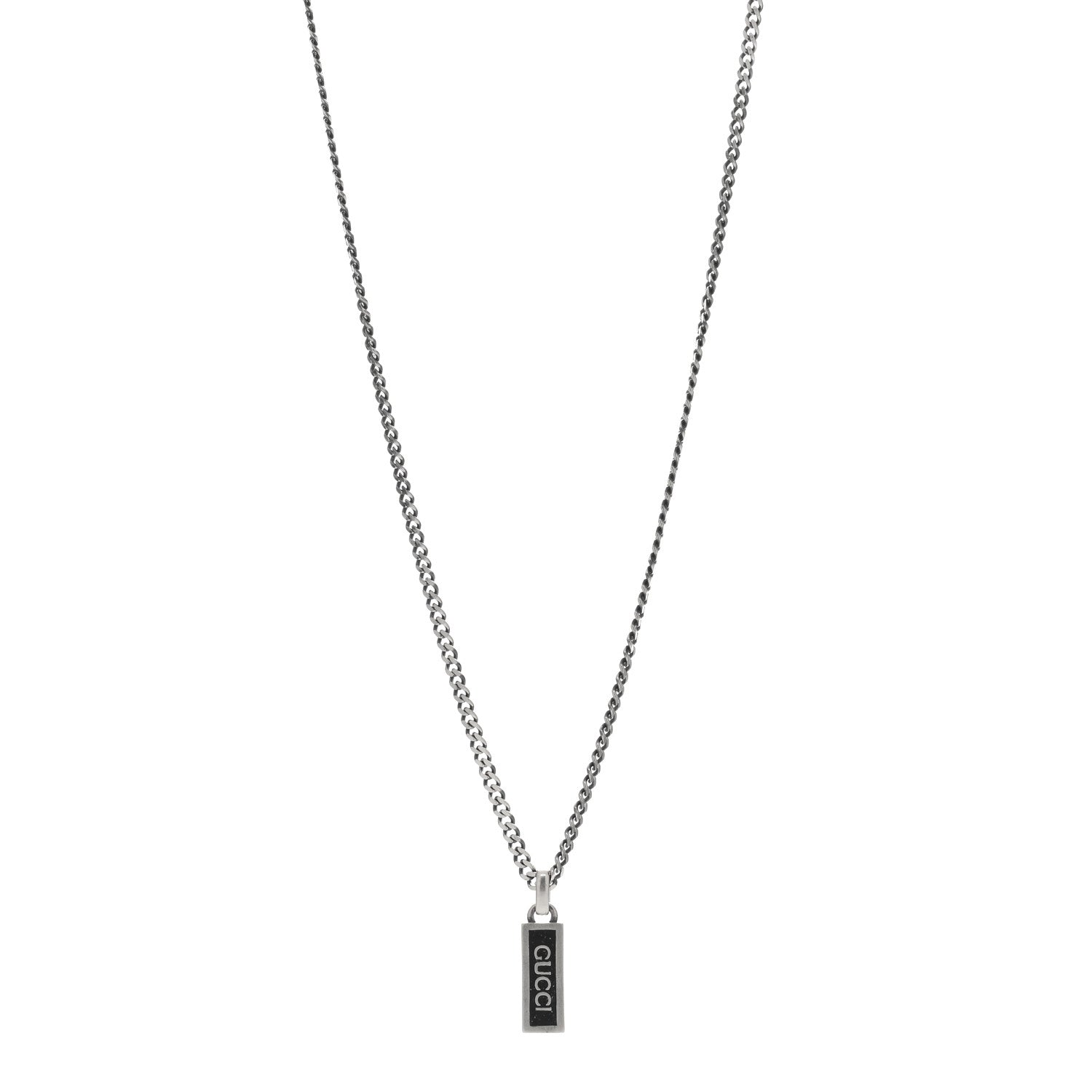 Gucci Sterling Silver Enamel Tag Pendant Necklace Black 1 of 3