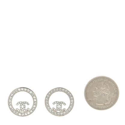 Chanel Crystal CC Round Earrings Silver 2 of 4