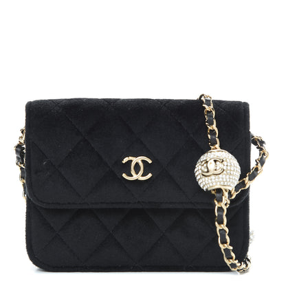 Chanel Velvet Quilted Pearl Crush Flap With Chain Black 1 of 11