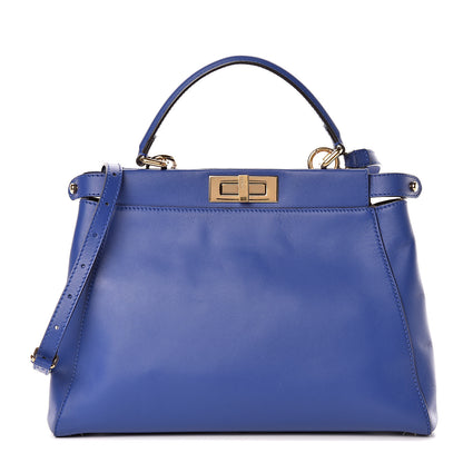 Fendi Vitello Morgan Fabric Jacquard Pequin Medium Peekaboo Iconic Satchel Blue Neon Tobacco 3 of 13