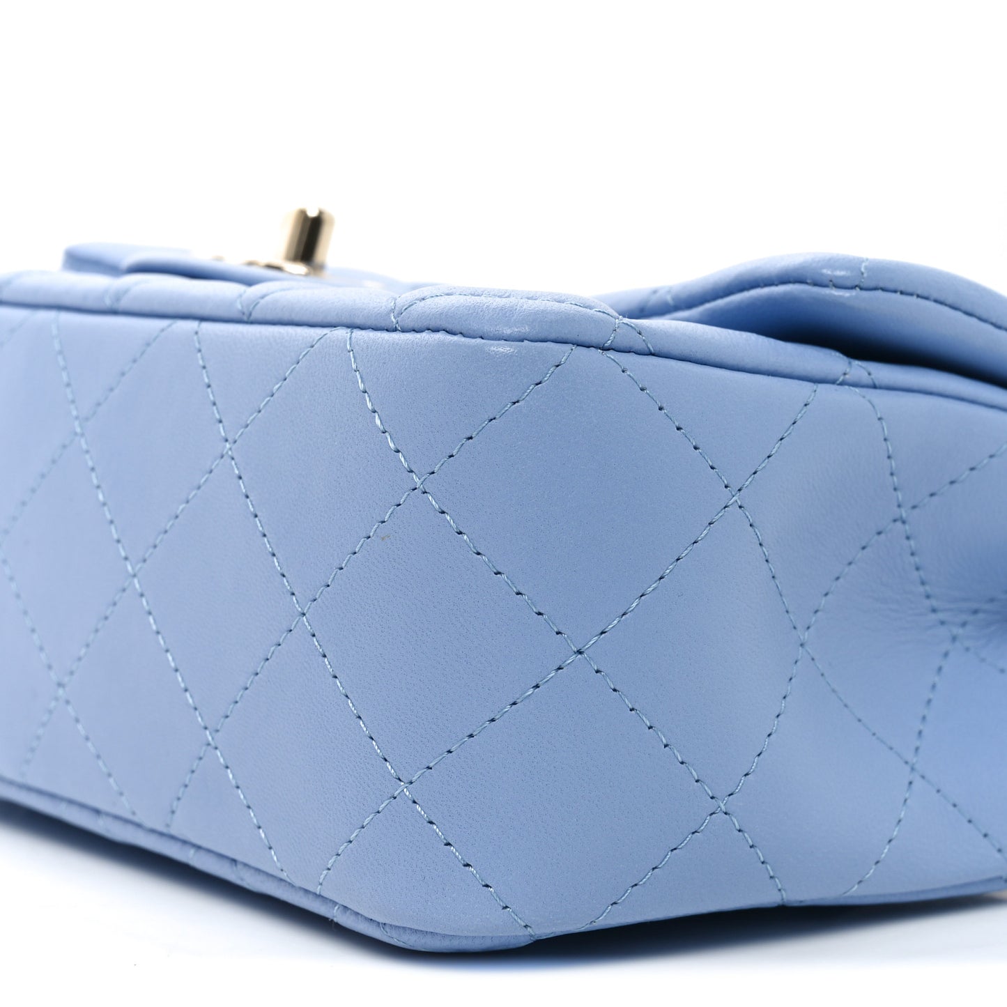 Lambskin Quilted Mini Rectangular Flap Light Blue
