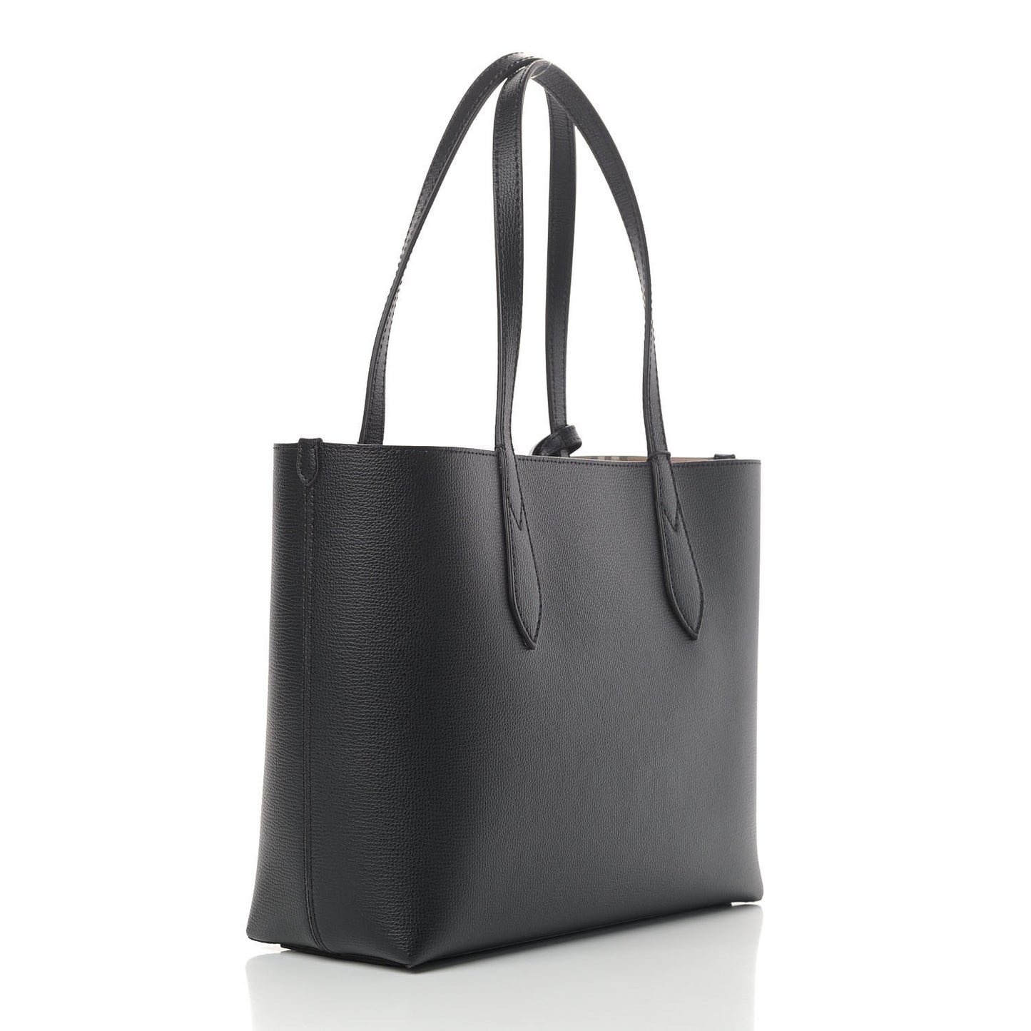 Grainy Calfskin Haymarket Check Small Reversible Tote Black