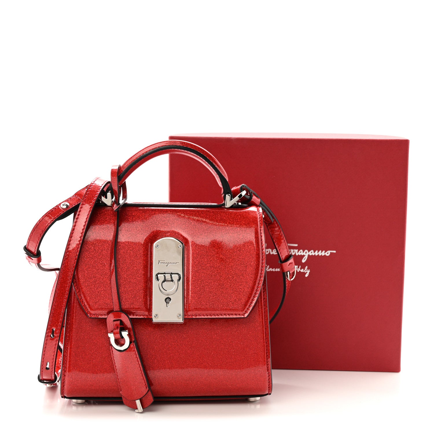 Salvatore Ferragamo Glitter Patent Mini Boxyz Red 1805514
