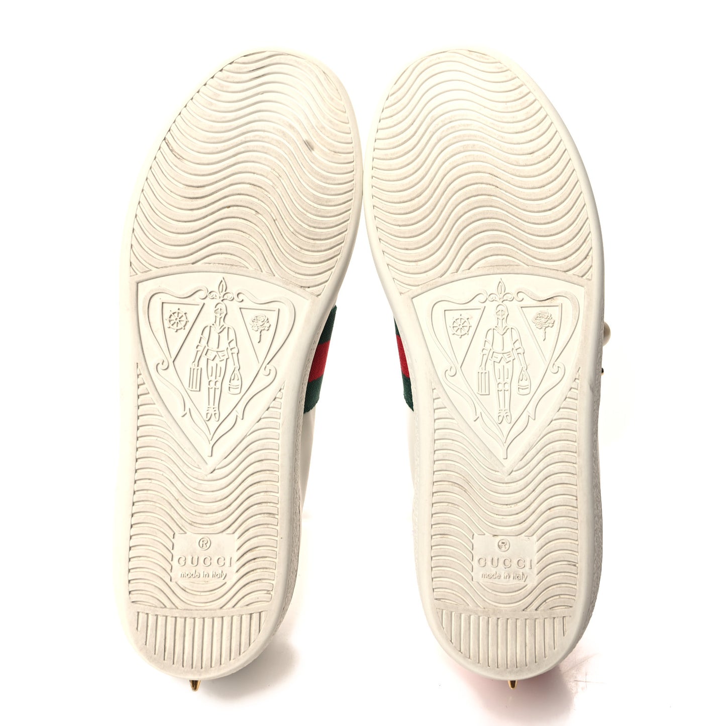 Calfskin Web Pearl Studded Womens Ace Sneakers 35.5 White