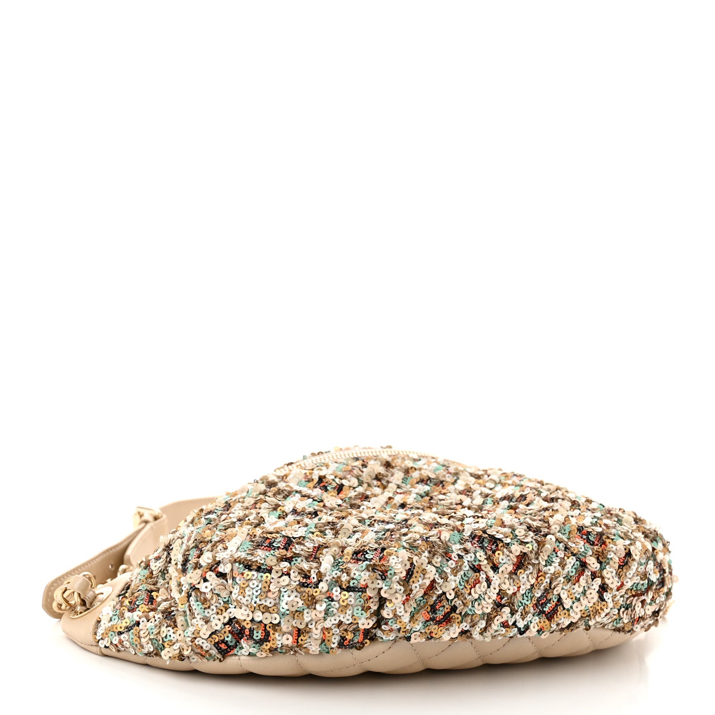 Sequin Calfskin Sparkling City Waist Bag Fanny Pack Beige