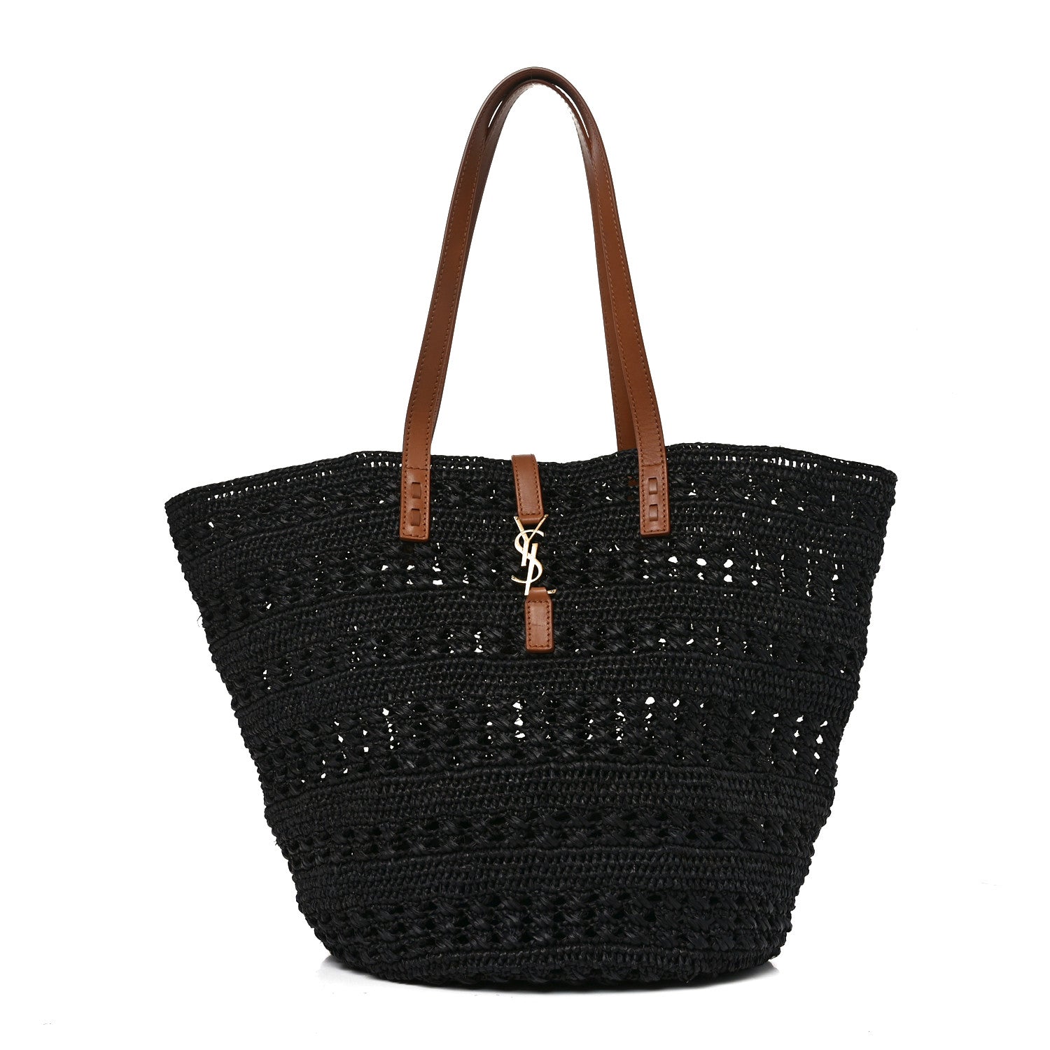 Saint Laurent Raffia Calfskin Medium Panier Tote Black 1 of 11