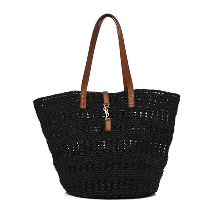 Saint Laurent Raffia Calfskin Medium Panier Tote Black 1 of 11