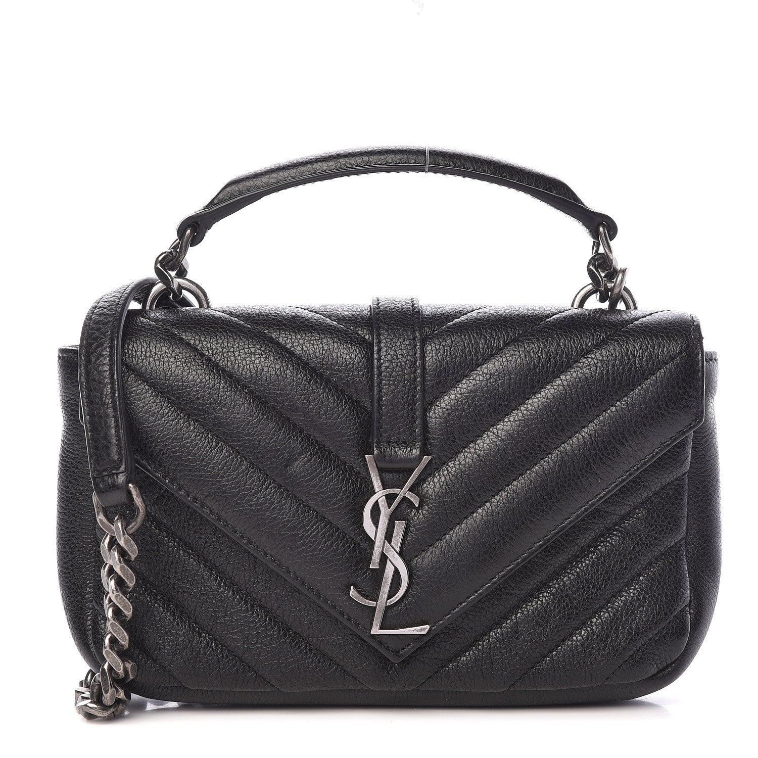 Saint Laurent Sheepskin Matelasse Chevron Monogram College Chain Wallet Black 1 of 12