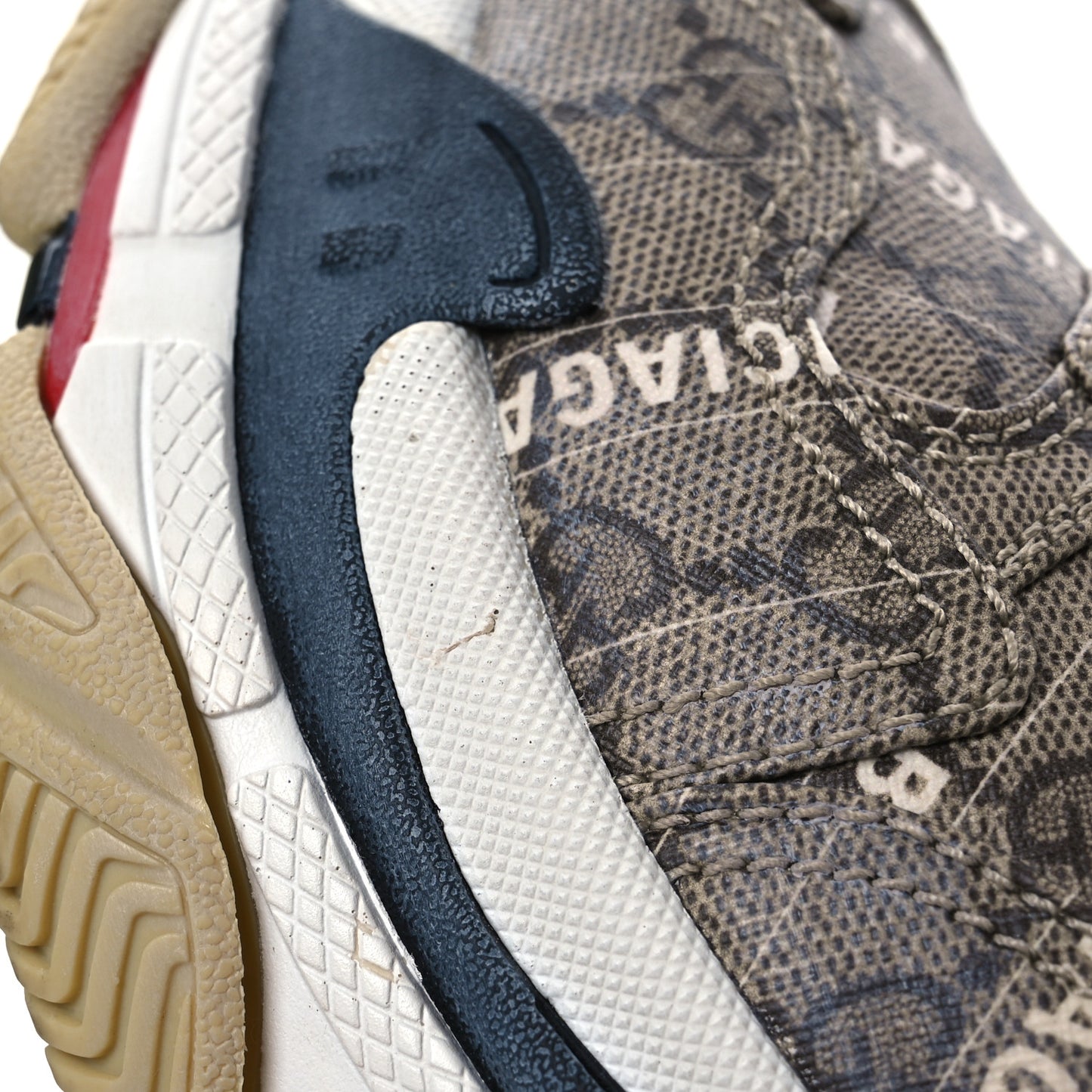 X GUCCI GG Supreme Monogram Allover Logo Womens Triple S Sneakers 37 Beige Ebony Mystic White