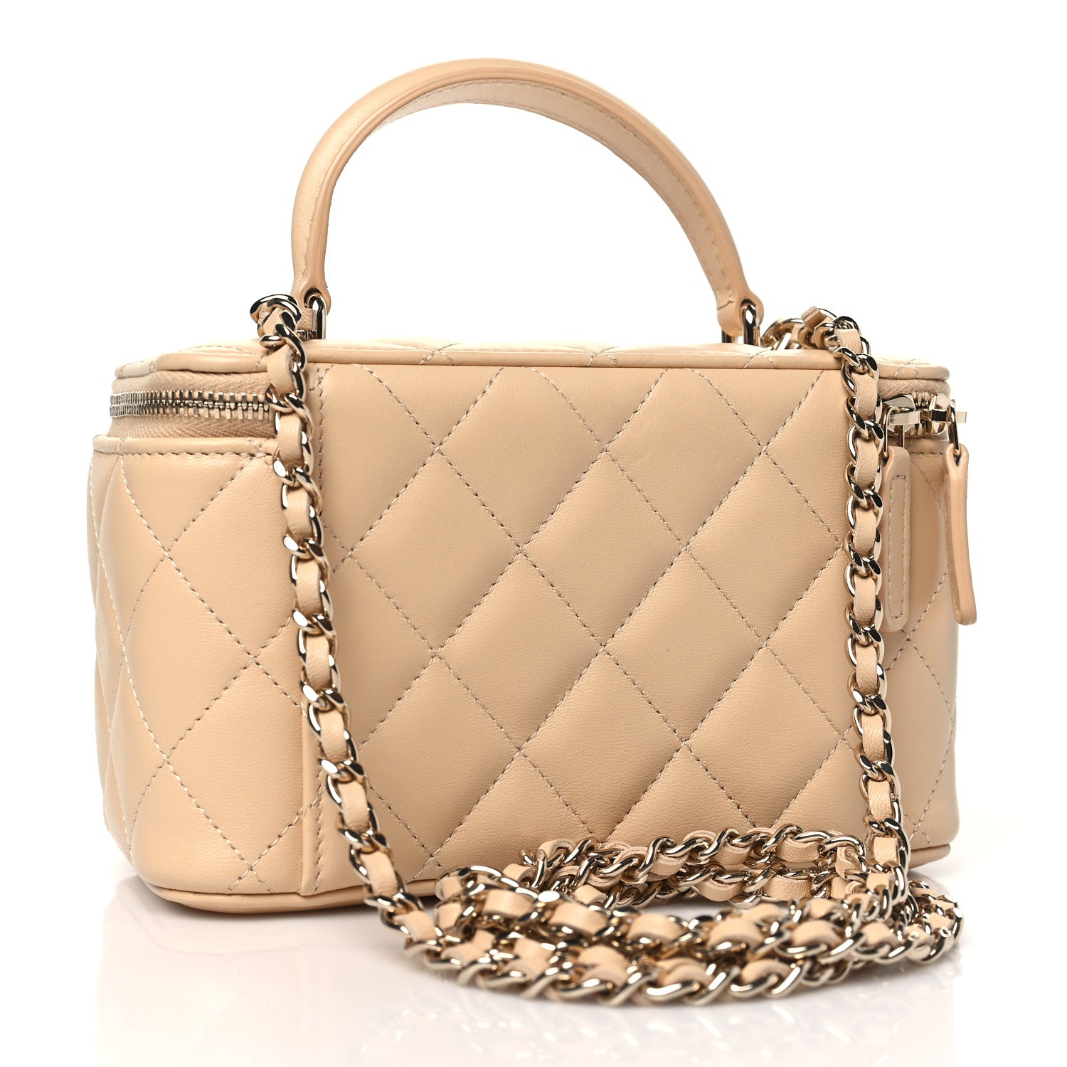 Chanel Lambskin Quilted Small Top Handle Vanity Case With Chain Beige 3 of 10