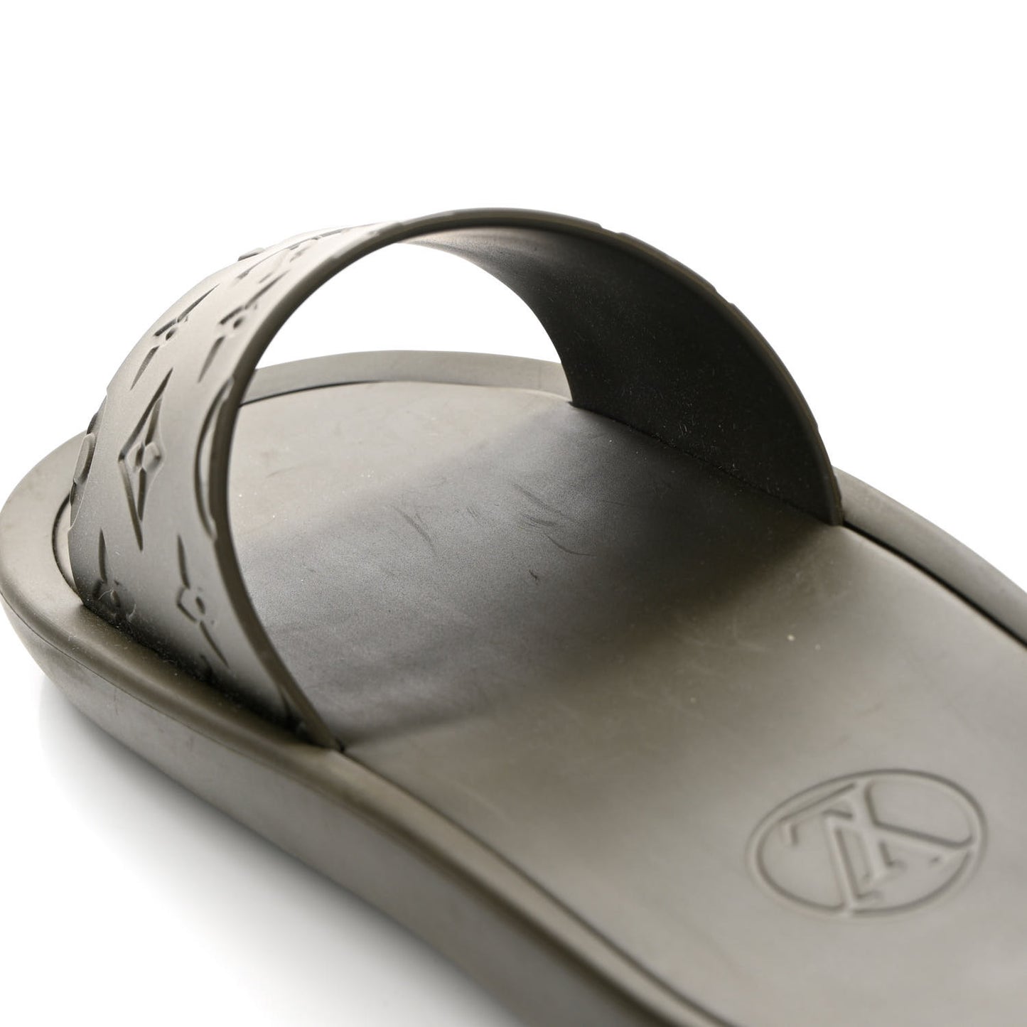 Matte Rubber Monogram Embossed Sunbath Slide Sandals 39 Khaki