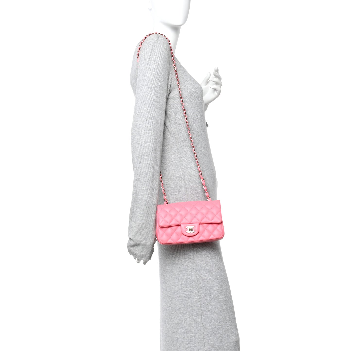 Lambskin Quilted Mini Rectangular Flap Pink