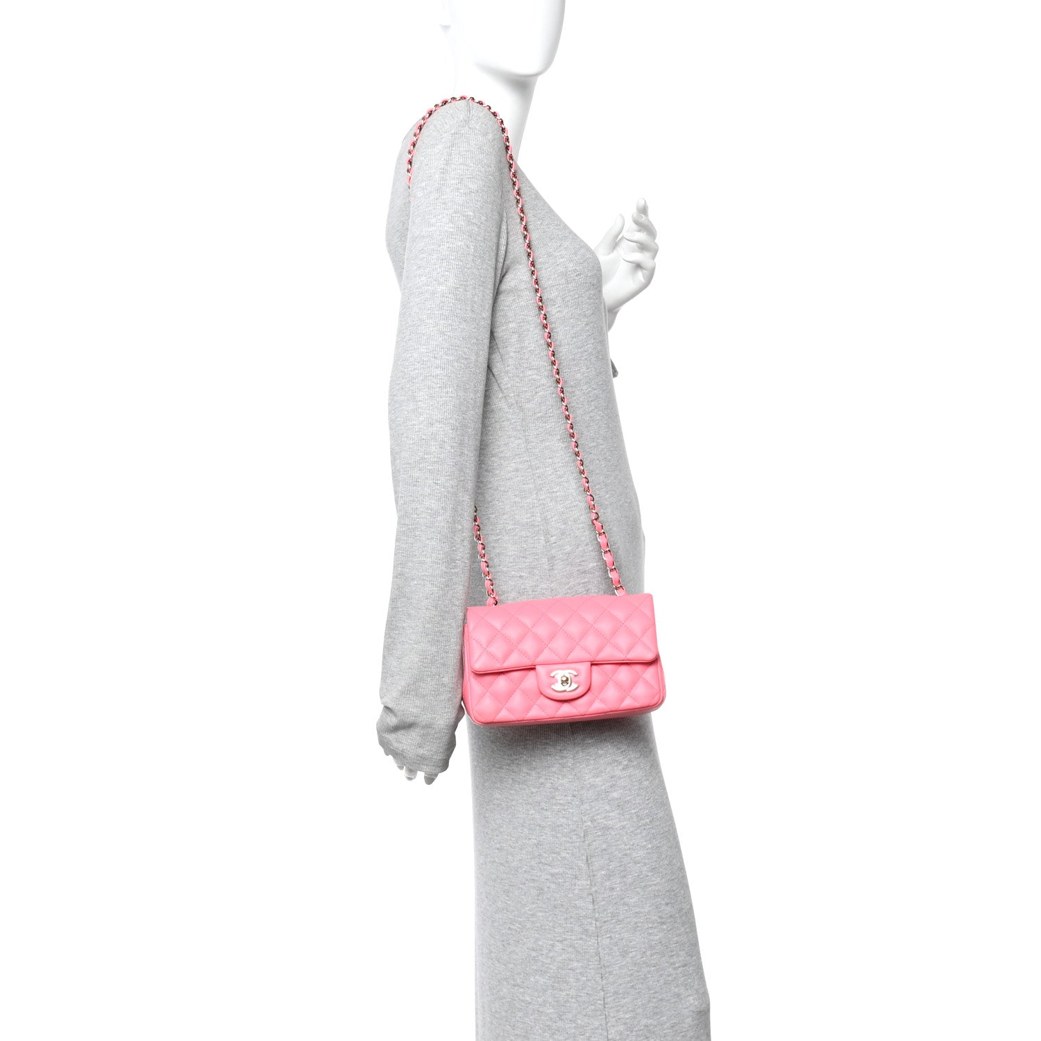 Chanel Lambskin Quilted Mini Rectangular Flap Pink 2 of 11