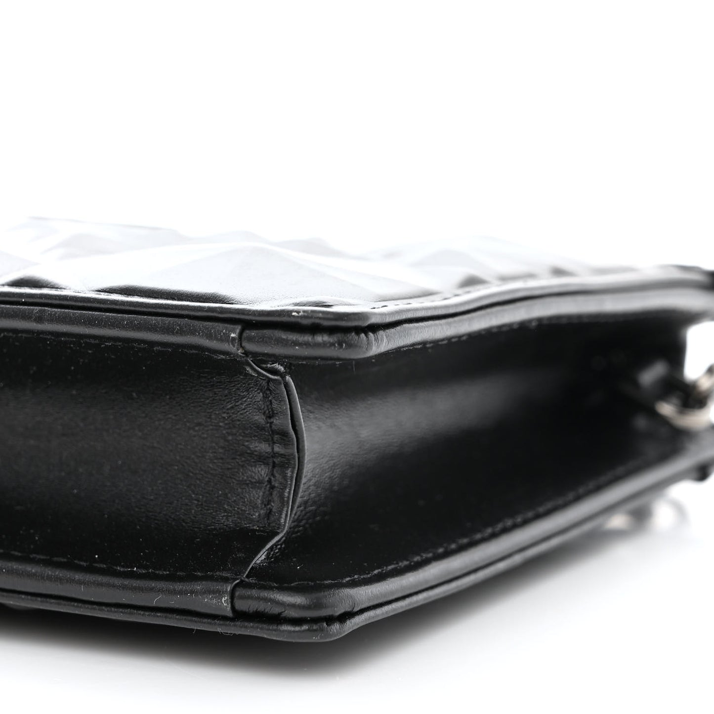 Calfskin Macrocannage Diamond Caro Zipped Pouch With Chain Black