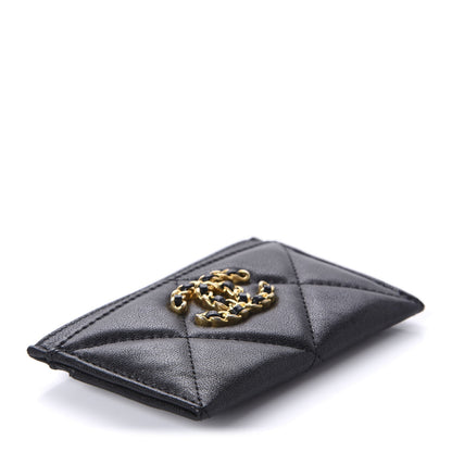 Chanel Shiny Goatskin Quilted Chanel 19 Card Holder Black 4 of 11