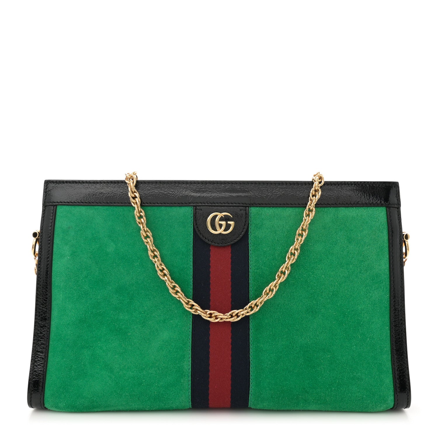 Gucci Suede Patent Web Medium Ophidia Chain Shoulder Bag New Shamarock Black 1 of 14