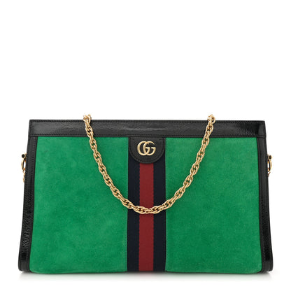 Gucci Suede Patent Web Medium Ophidia Chain Shoulder Bag New Shamarock Black 1 of 14