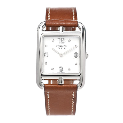 Hermes Stainless Steel Barenia Diamond Mother of Pearl 29mm Cape Cod Quartz Watch Fauve 1 of 5