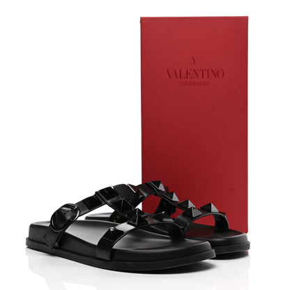 Valentino Garavani Calfskin Roman Stud Slide Sandals 39.5 Black 10 of 10