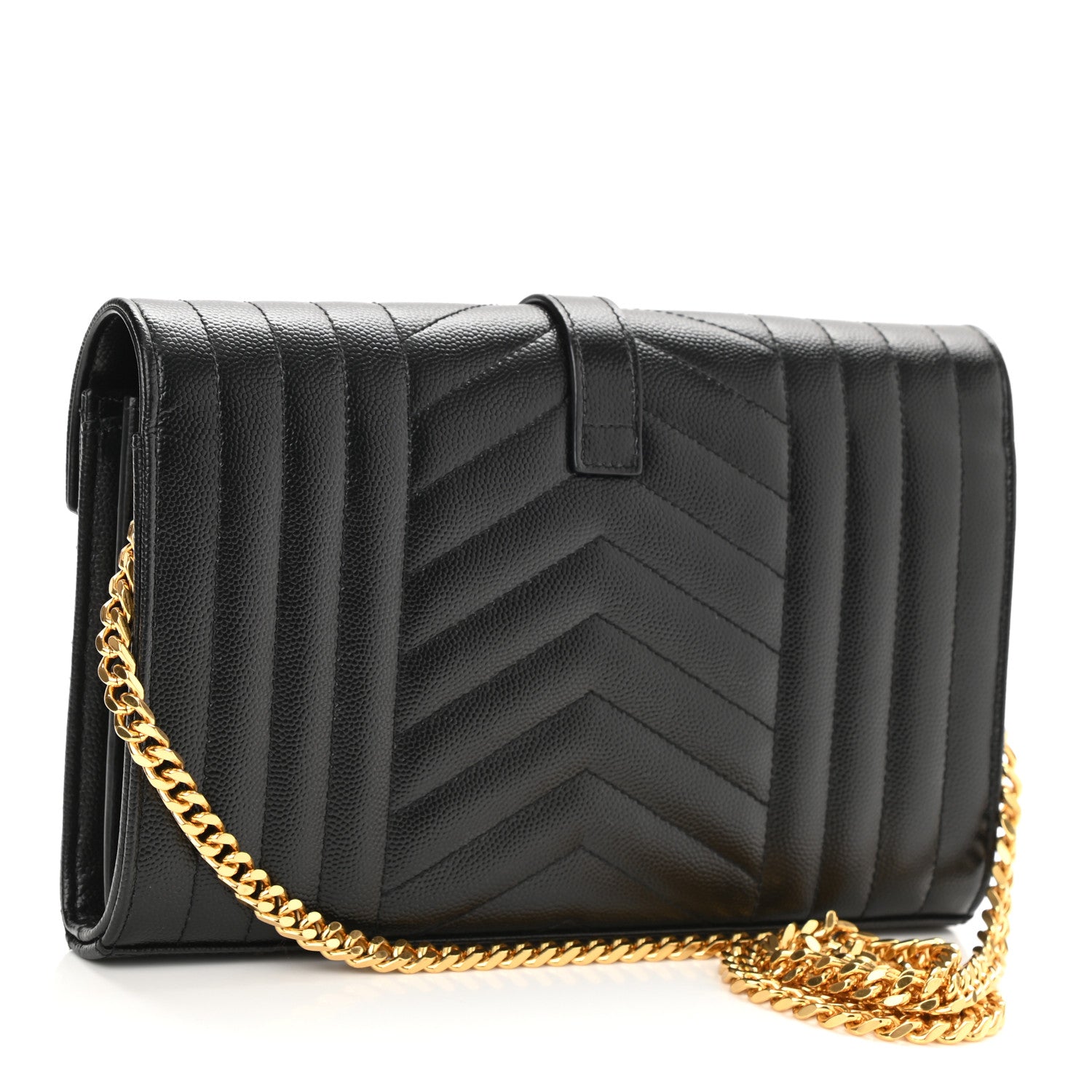 Saint Laurent Grain De Poudre Mixed Matelasse Triquilt Monogram Chain Wallet Black 3 of 8