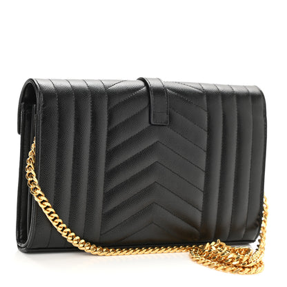 Saint Laurent Grain De Poudre Mixed Matelasse Triquilt Monogram Chain Wallet Black 3 of 8
