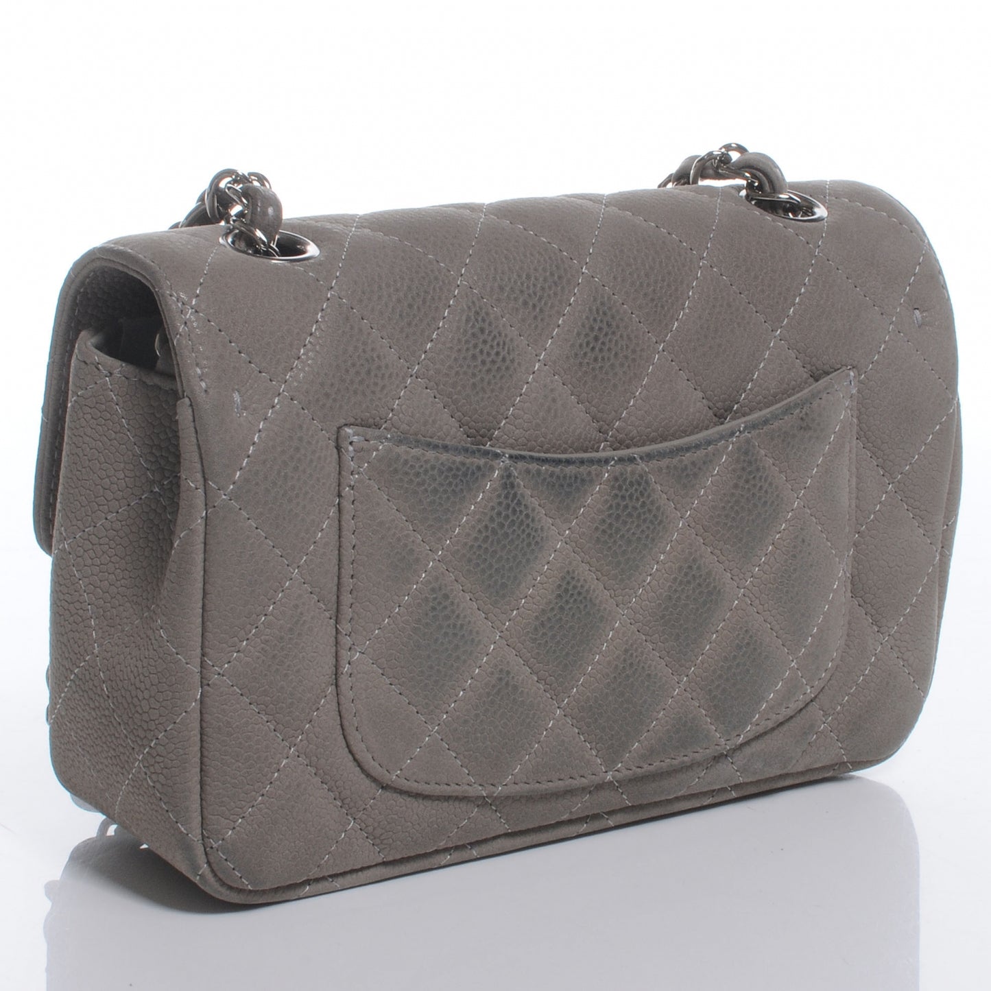 Caviar Iridescent Quilted Mini Flap Gris