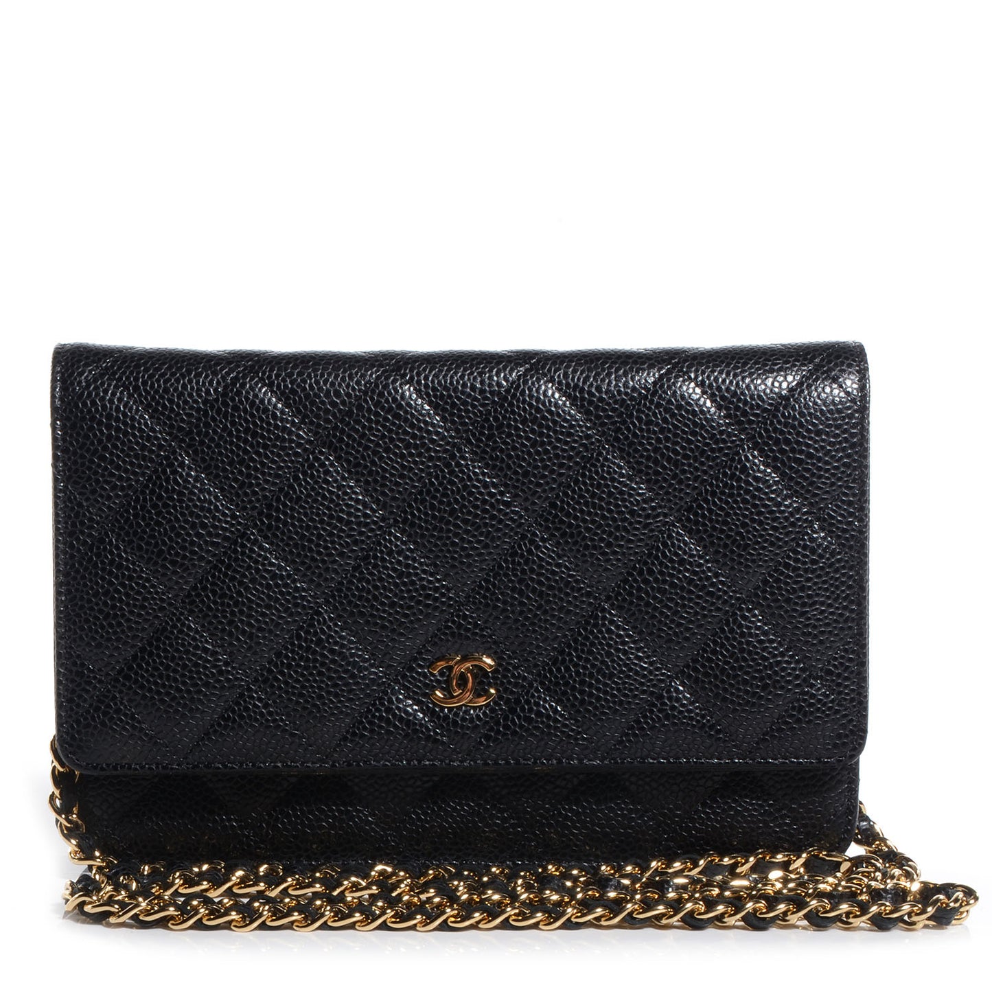 Caviar Quilted Wallet on Chain Black