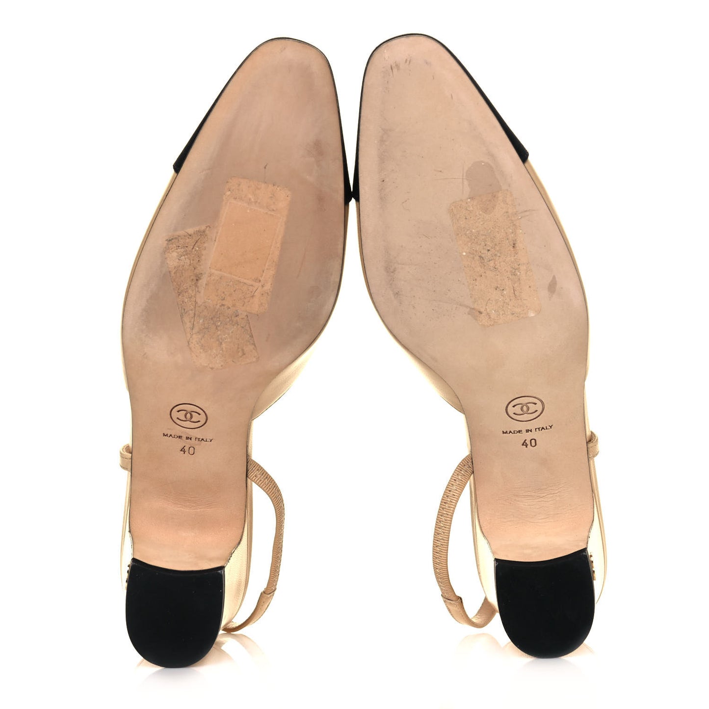 Goatskin Grosgrain Cap Toe CC Slingback Pumps 40 Beige Black