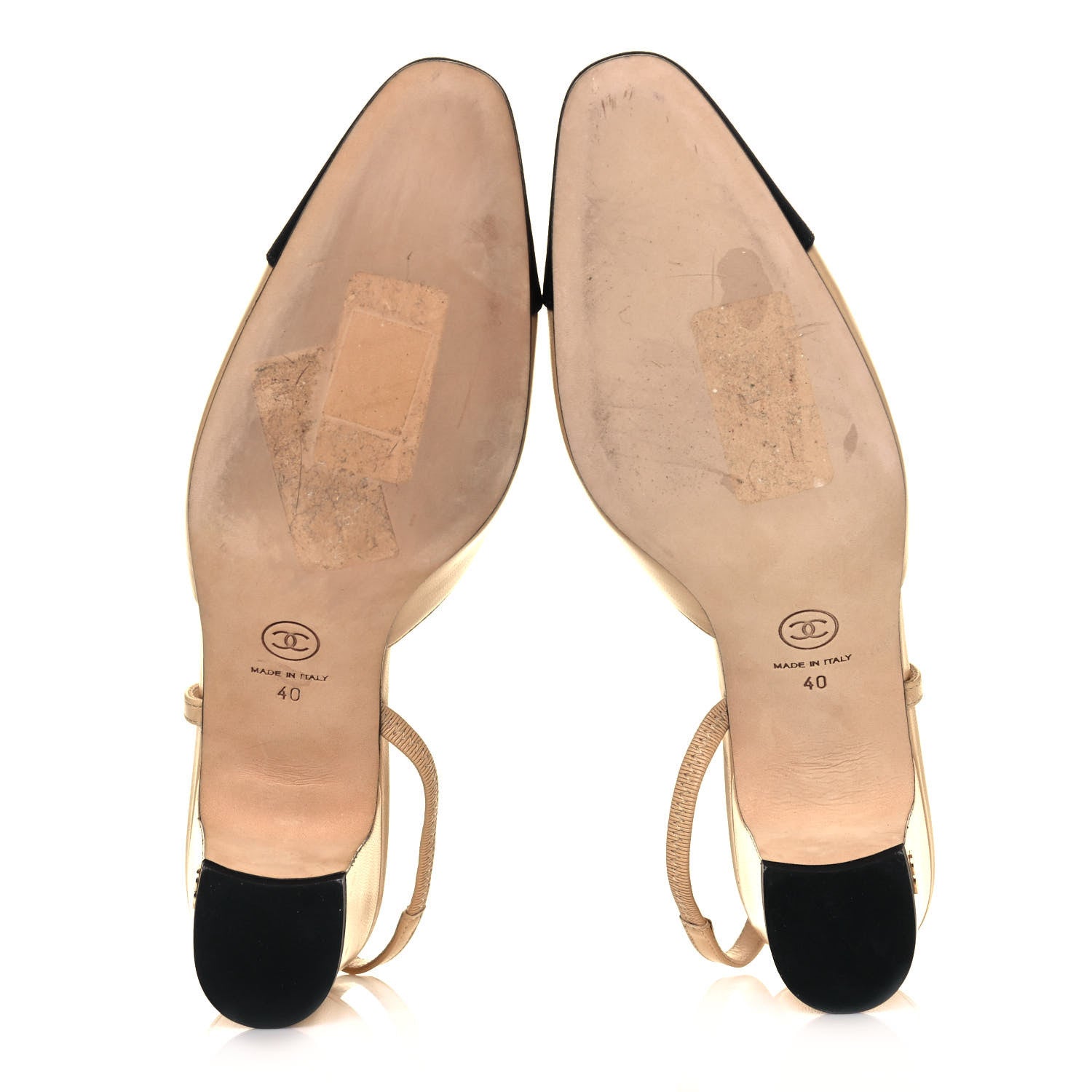 Chanel Goatskin Grosgrain Cap Toe CC Slingback Pumps 40 Beige Black 5 of 8