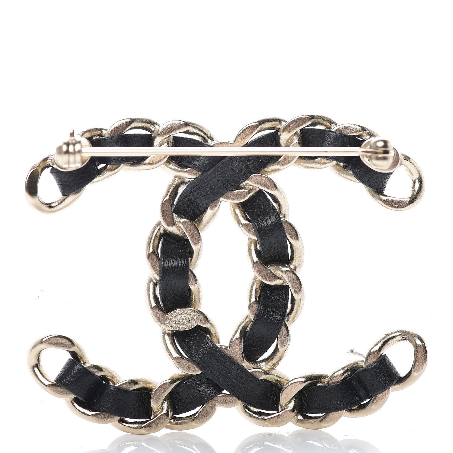 Lambskin Chain CC Brooch Black Gold
