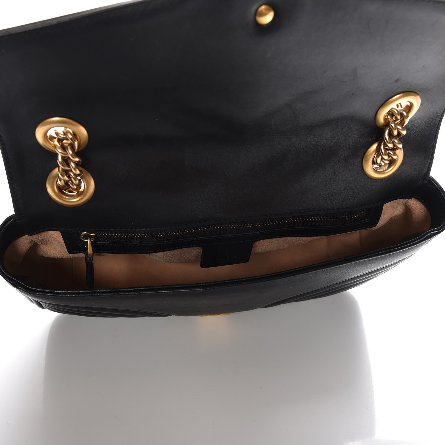 Gucci Calfskin Matelasse Small GG Marmont Shoulder Bag Black 5 of 7