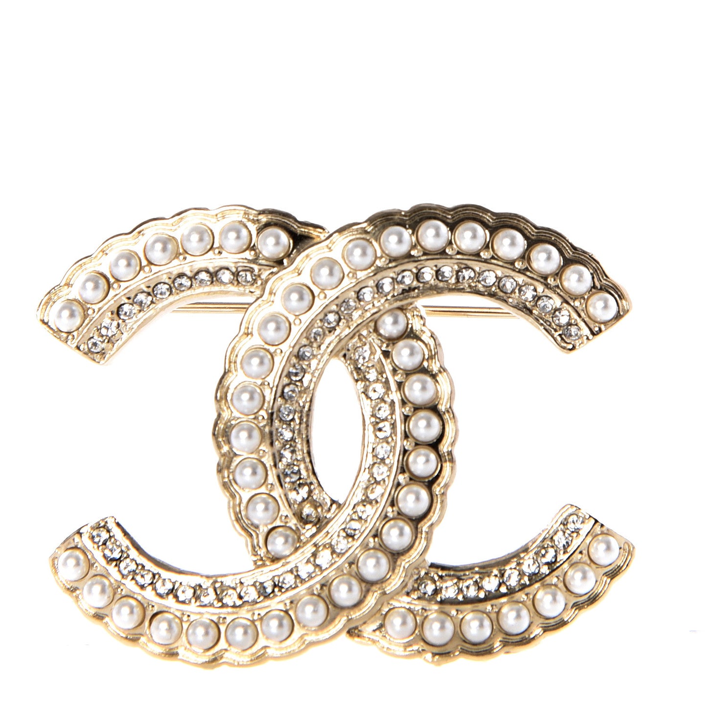 Pearl Crystal Queen of France CC Brooch Gold